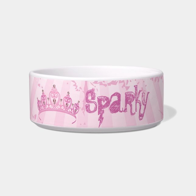 Pink Princess Crown Tiara Jeweled Pet Food Bowl Voerbakje (Voorkant)