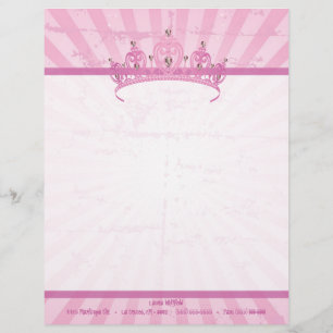 Pink Princess Crown Tiara Letterhead Stationery Custom Briefhoofd