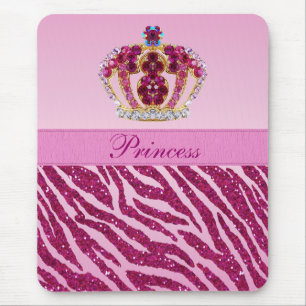 Pink Princess Crown Zebra Glitter Print Mousepad Muismat