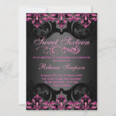 Pink Princess Damask Sweet16 Invitation d'annivers (Dos)