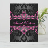 Pink Princess Damask Sweet16 Invitation d'annivers (Debout devant)
