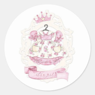 Pink Princess Dress Girl Baby shower Ronde Sticker