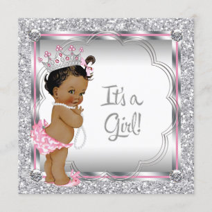 Pink Princess Enic African American Baby shower Kaart