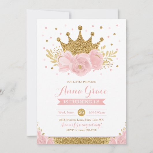 Pink Princess Fairytale Invitation du Parti de la (Devant)