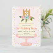 Pink Princess Floral Cake Girl Invitation Annivers (Debout devant)