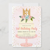 Pink Princess Floral Cake Girl Invitation Annivers (Devant)