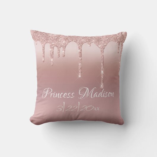 Pink Princess Glitter Elegant Typography Stats Kussen (Voorkant)