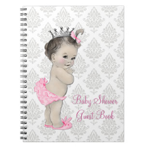 Pink Princess Grey Damask Baby shower Gastboek Notitieboek
