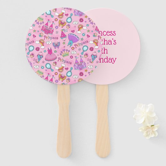 Pink Princess Hand Fan Handwaaier (Voorkant en achterkant)