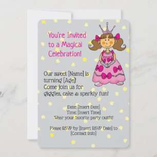 Pink Princess Invitation de fête d'anniversaire