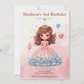 Pink Princess Invitation de fête d'anniversaire (Devant)