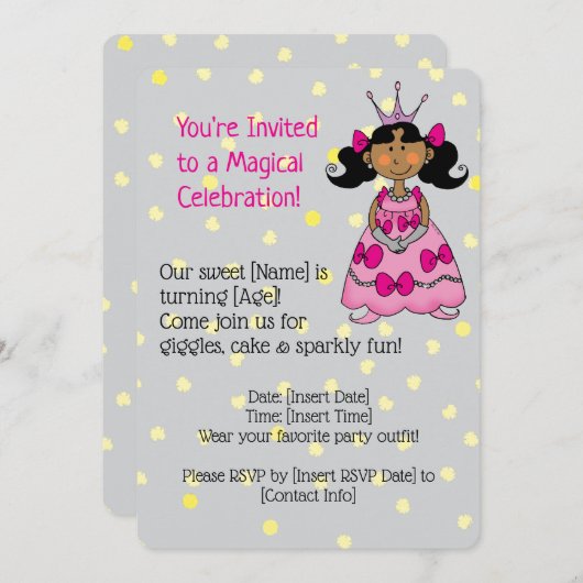 Pink Princess Invitation de fête d'anniversaire (Devant / Derrière)