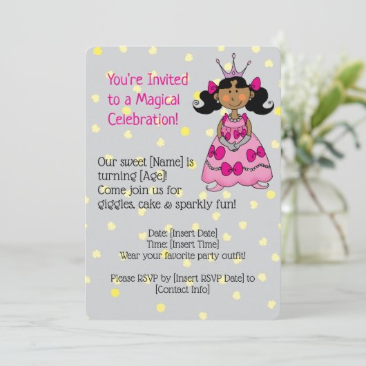 Pink Princess Invitation de fête d'anniversaire (Debout devant)