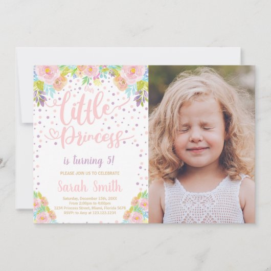 Pink Princess Invitations d'anniversaire avec phot (Devant)