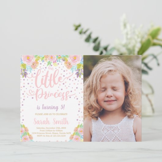 Pink Princess Invitations d'anniversaire avec phot (Debout devant)