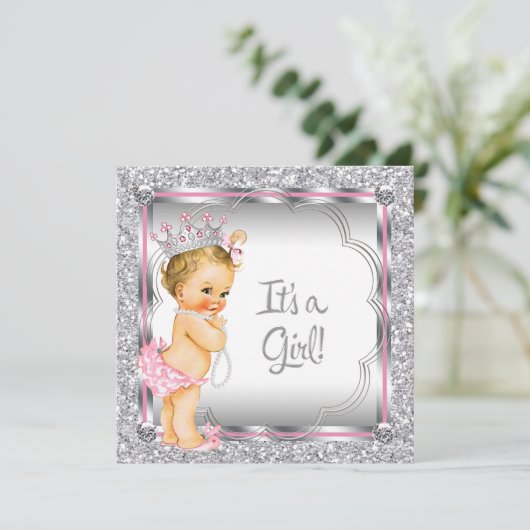 Pink Princess Pearl Baby shower Kaart (Staand voorkant)