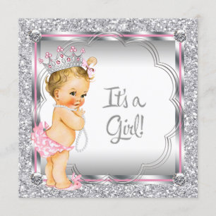 Pink Princess Pearl Baby shower Kaart