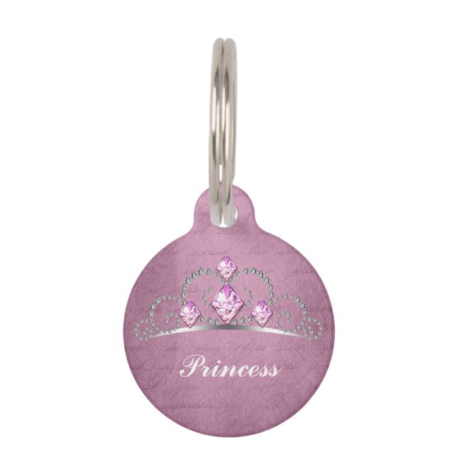 Pink Princess Pet Name Tag Huisdierpenning (Voorkant)