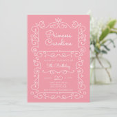 Pink Princess Scroll Invitation d'anniversaire (Debout devant)