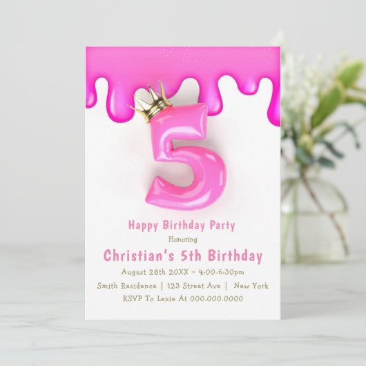 Pink Princess Slime 5e anniversaire Invitations (Debout devant)