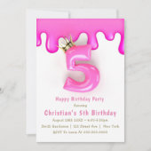 Pink Princess Slime 5th Birthday Invitations (Voorkant)