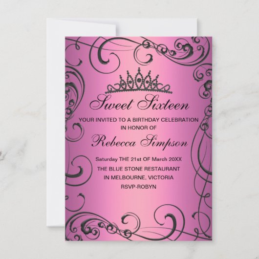 Pink Princess Sweet 16 Anniversaire Invitation (Devant)