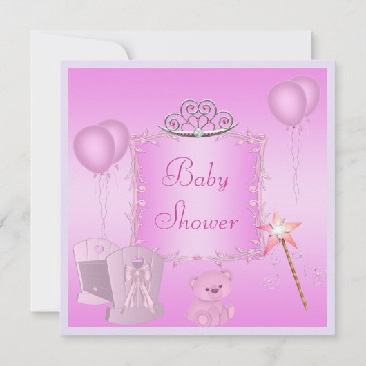 Pink Princess Teddy Bear & Balloons Baby shower Kaart (Achterkant)