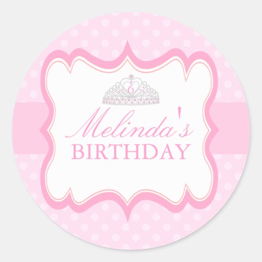 Pink Princess Tiara Girls Anniversaire Sticker (Devant)