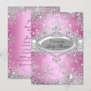 Pink Princess Winter Wonderland Baby shower Invite Kaart