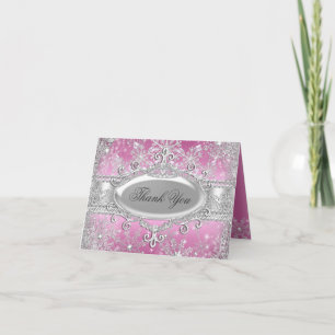Pink Princess Winter Wonderland Carte de remerciem