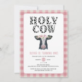 Pink Pset Heilige Koe Eerste verjaardag Kaart (Voorkant)
