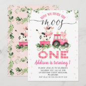 Pink Pset Koe Moos First Birthday Kaart (Voorkant / Achterkant)