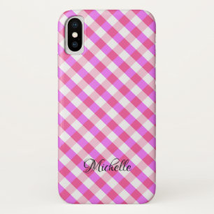 Pink Pset Patroon, aangepaste naam telefoongevalle iPhone X Hoesje