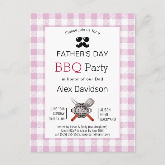 Pink Pset Vaderdag BBQ Partij Briefkaart (Voorkant)