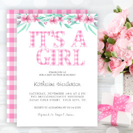 Pink Pset Waterverf Floral Girl Baby shower Kaart