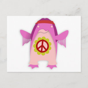 Pink Psychedelic Hippie Penguin Briefkaart