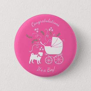 Pink Pug Dog Theme Party Celebration Ronde Button 5,7 Cm