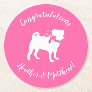 Pink Pug Dog Theme Party Celebration Ronde Kartonnen Onderzetter