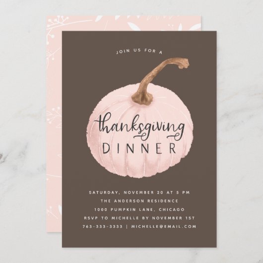 Pink Pumpkin Thanksgiving Dinner Party Kaart (Voorkant / Achterkant)