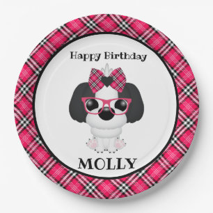Pink Puppy Dog gepersonaliseerd Birthday Party Nap Papieren Bordje