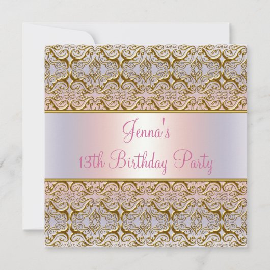 Pink Purple 13e Invitation de fête d'anniversaire  (Devant)