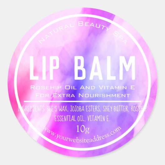 Pink Purple Aquarelle Lip Balm Pot Étiquettes (Devant)