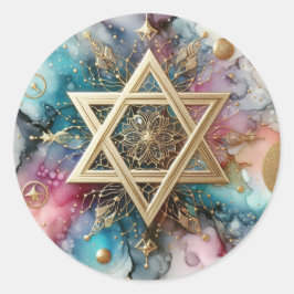 Pink Purple Blue Marble Abstract Gold Star Of  Ronde Sticker