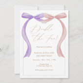 Pink purple bow Twin Birthday Invitation (Devant)