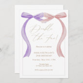 Pink purple bow Twin Birthday Invitation (Devant / Derrière)