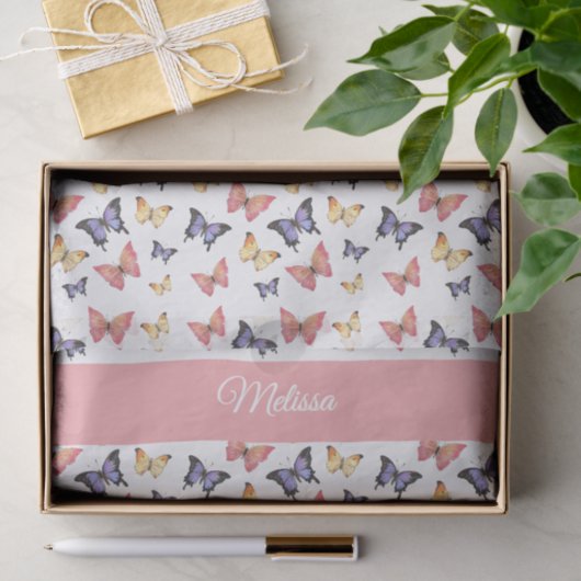 Pink Purple Butterflies Custom Name Tissuepapier (Geschenk)