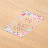 Pink Purple Butterfly Baby Shower  Acryl Uitnodigingen (Laagn)