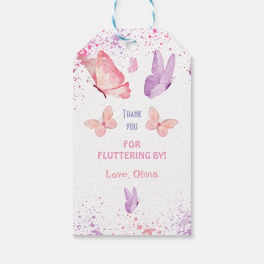 Pink Purple Butterfly Birthday Cadeaulabel (Achterkant)