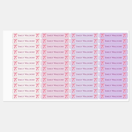 Pink & Purple Clothing School Labels with Bow (Vel)