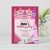 Pink & Purple Crayon Box Birthday Party Invitation (Debout devant)